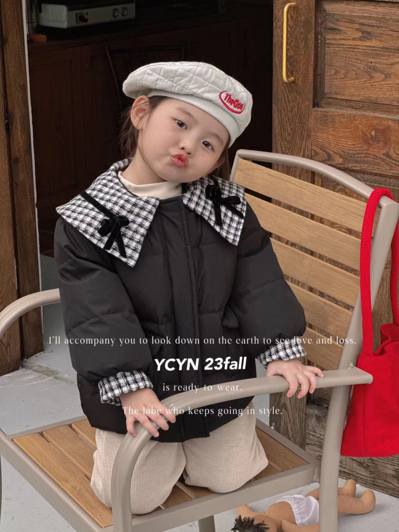 YCYN-1007-儿童韩版潮童格子领蝴蝶结棉服外套（冬款）