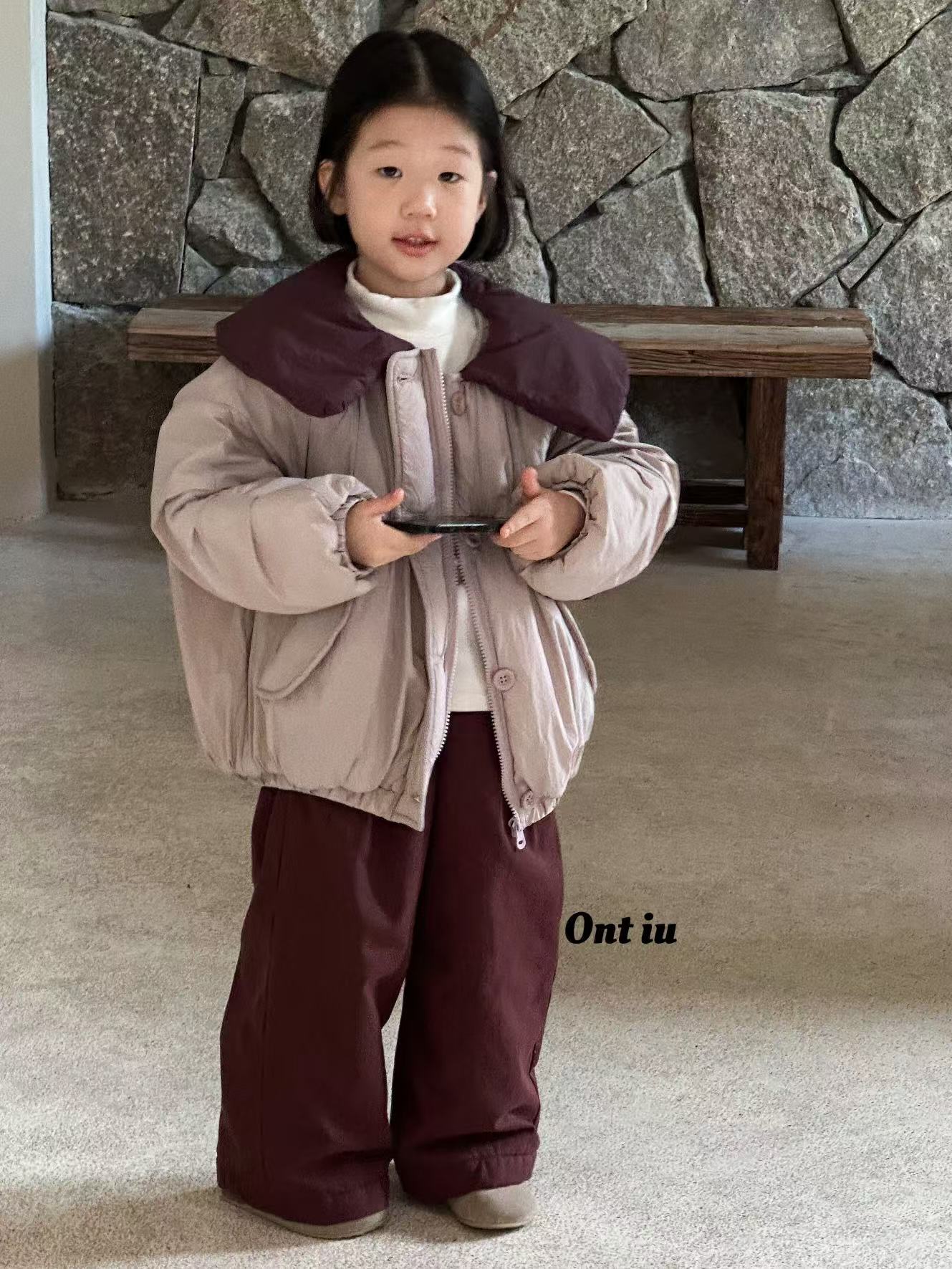 LK-1503-儿童韩系百搭大翻领拼接色棉服外套  (冬款)