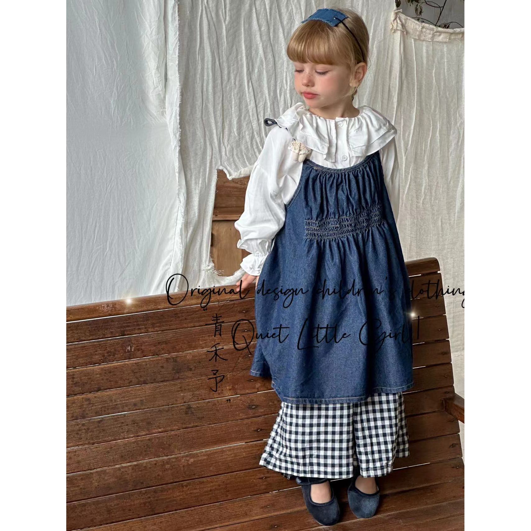 QHY-1811-儿童法式重工褶皱感净版吊带牛仔裙（秋款）