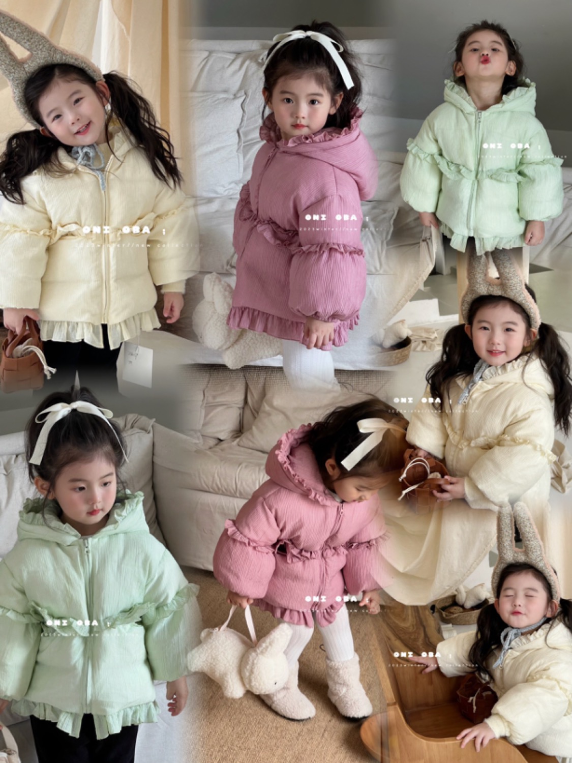 FX-8037-儿童韩版潮童纯色蝴蝶结披肩羽绒服外套（冬款）