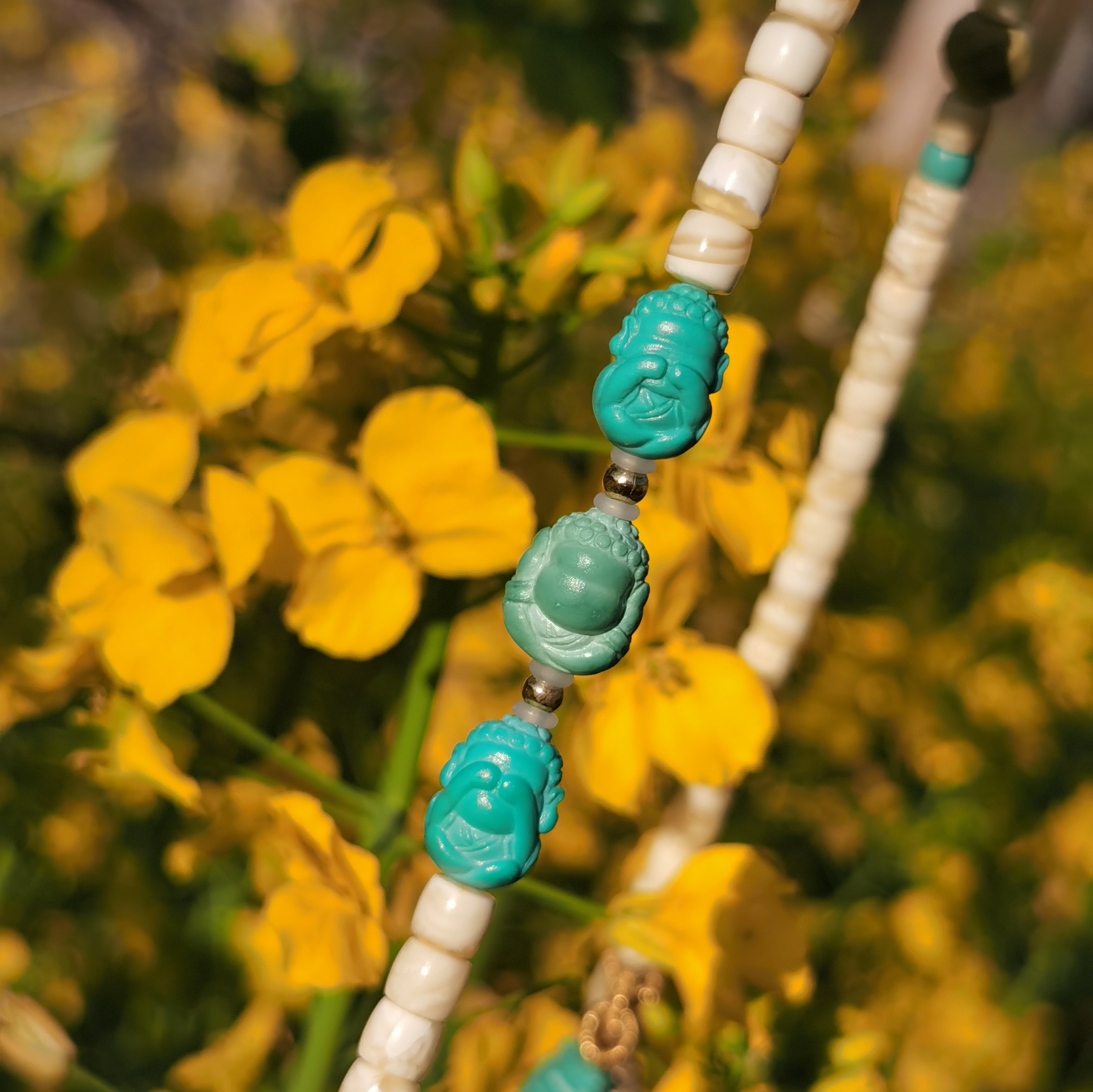 雅楠绿松石三不佛手串配饰原矿无忧化不听不说不看不想宝宝佛吊坠