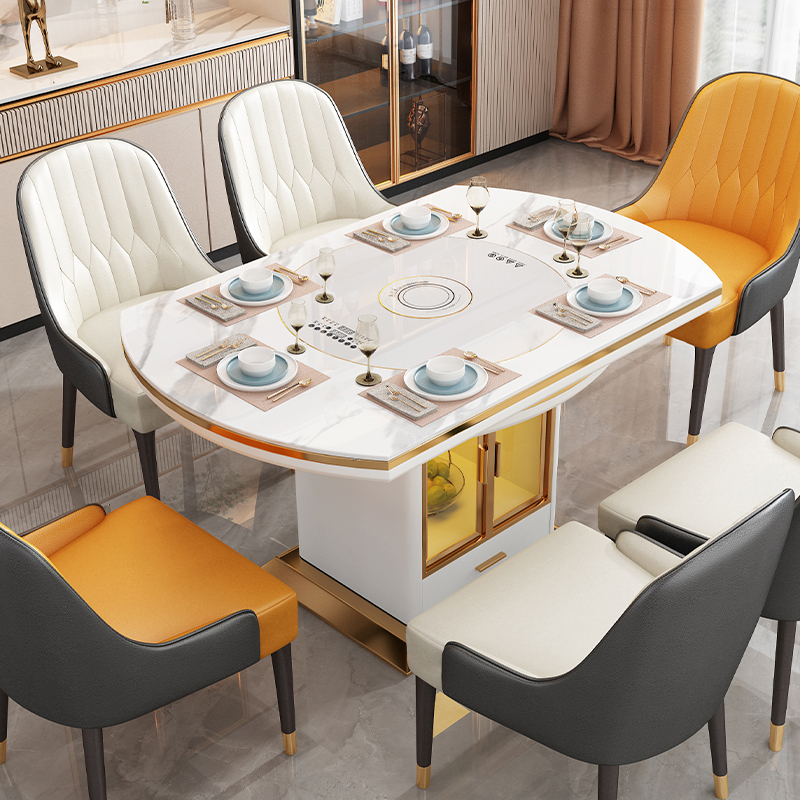 年终特惠内嵌盘餐桌伸缩圆形实木餐桌方圆两用餐桌圆桌带转盘