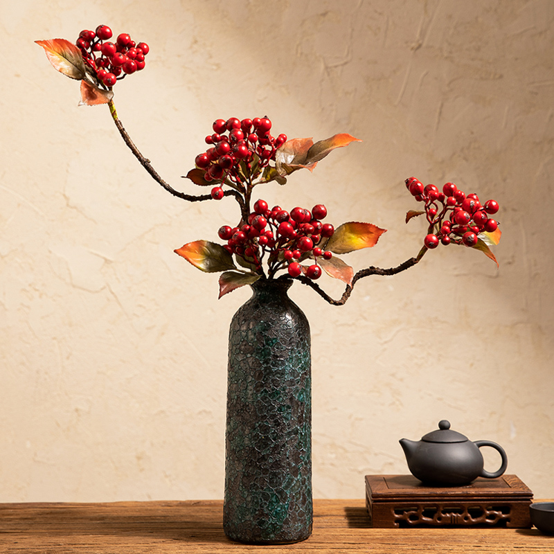 造型花枝浆果财果蓝莓仿真花茶几玄关插花瓶套装假花艺配材