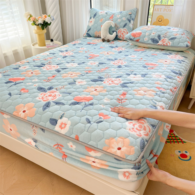 牛奶绒加厚床笠单件席梦思全包床罩加绒床垫保护套水晶绒防滑床单