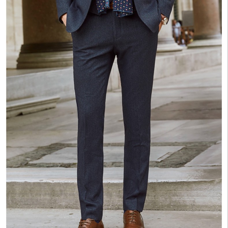 秋冬季灰色蓝色羊毛混纺修身西裤休闲商务男士西装直筒时尚韩版男