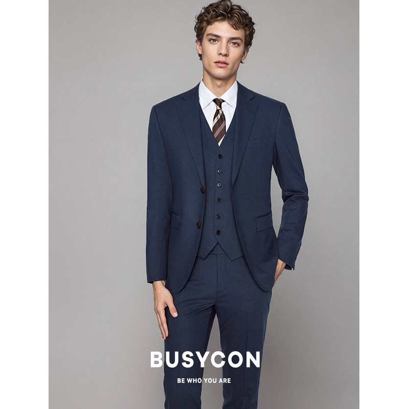 雾蓝色男士修身套装西服商务休闲新郎结婚英式感男上班工作正装