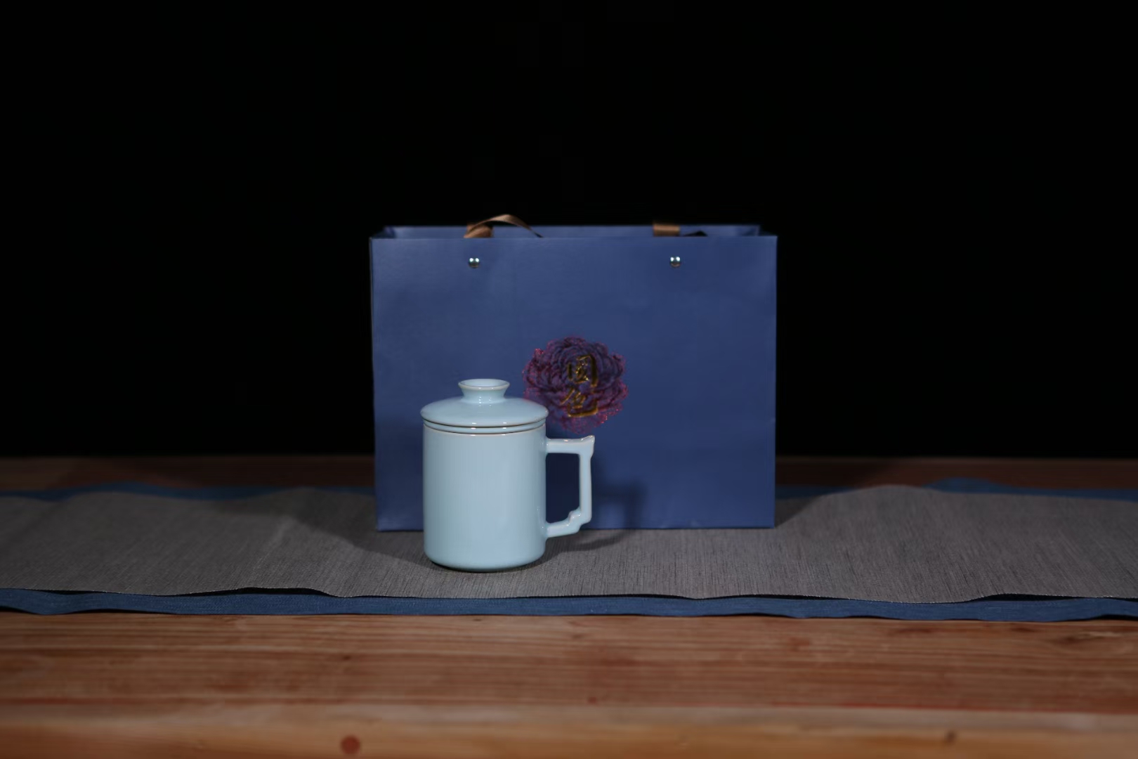 原矿天青茶水分离办公杯350毫升