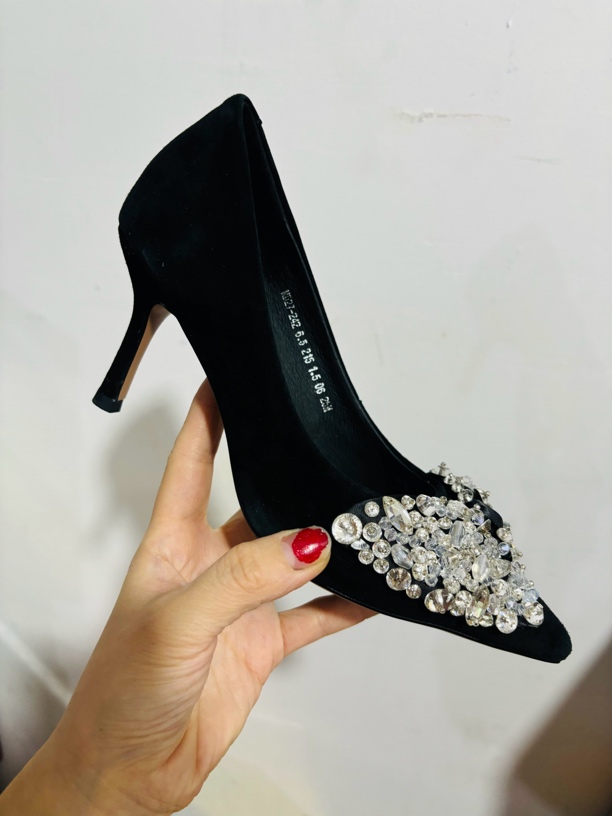 静妹儿家羊翻真皮女单鞋 手工串珠高低跟版本  默认瑕疵