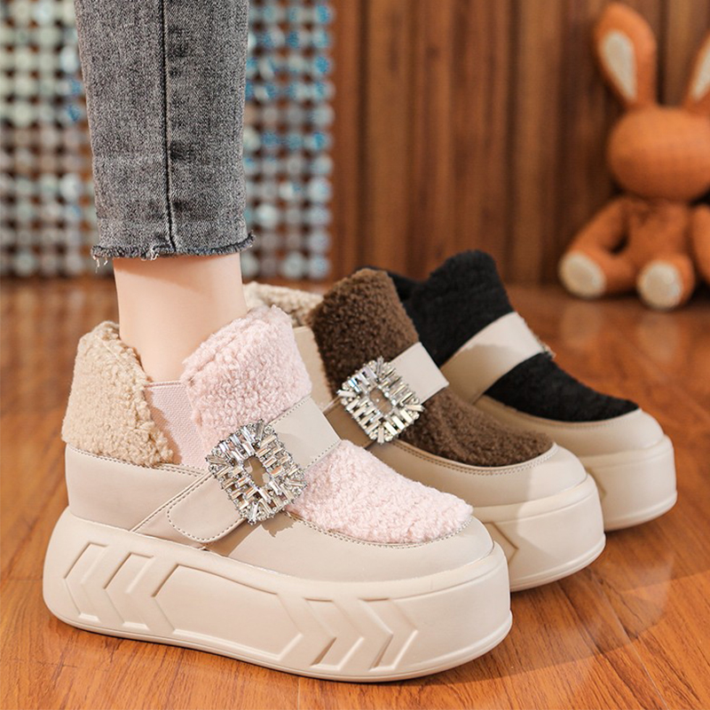 内增高毛毛鞋女2023年新款冬季外穿加绒棉鞋百搭松糕厚底休闲板鞋