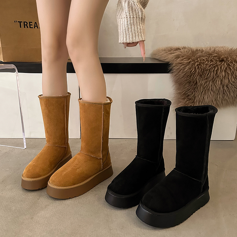 中筒棉靴女2023年秋季新款时尚复古百搭小个子厚底休闲雪地靴潮女