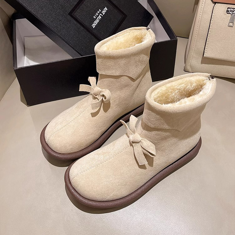 靴子女雪地靴加绒加厚保暖短筒棉靴2023秋冬新款蝴蝶结奶呼呼棉鞋