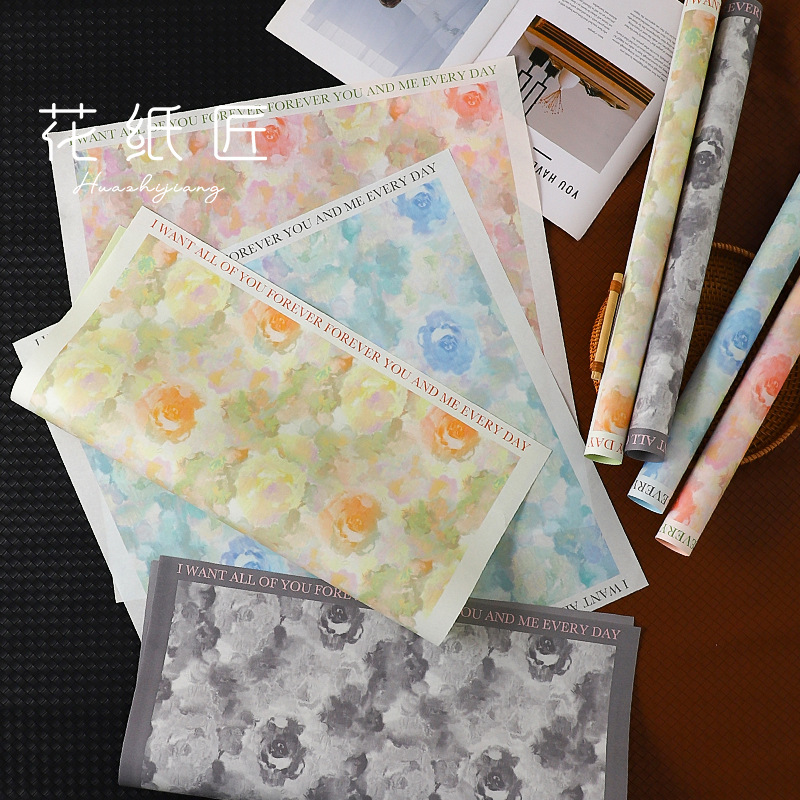 花纸匠 粉影纸鲜花包装纸 水墨油画风格包花纸花艺diy材料木棉纸