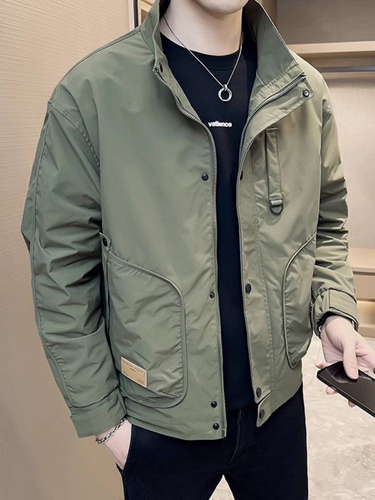 春装新款韩版外套春秋季痞帅立领工装夹克薄款潮流2023感宽松