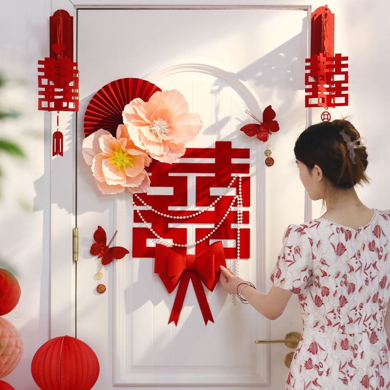 【婚房门一整套】新款蝴蝶结桃花款带宫灯门挂