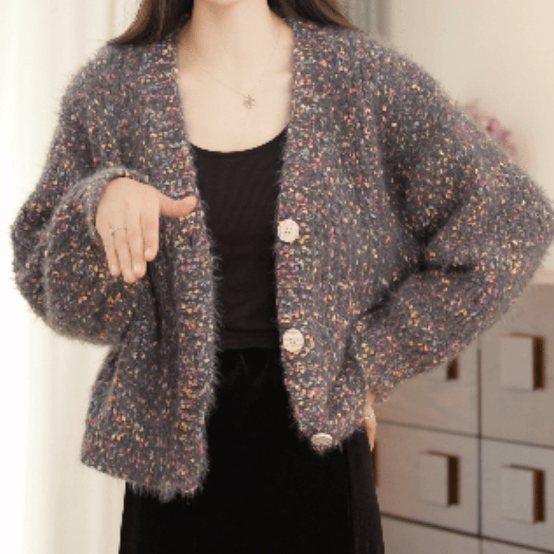 新款花线针织开衫2024秋冬气质百搭慵懒风时尚宽松短款针织外套
