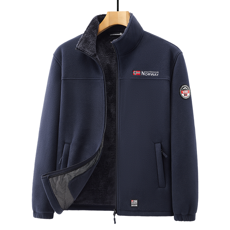 秋冬季新款男士抓绒衣加绒加厚立领夹克户外保暖摇粒绒外穿外套