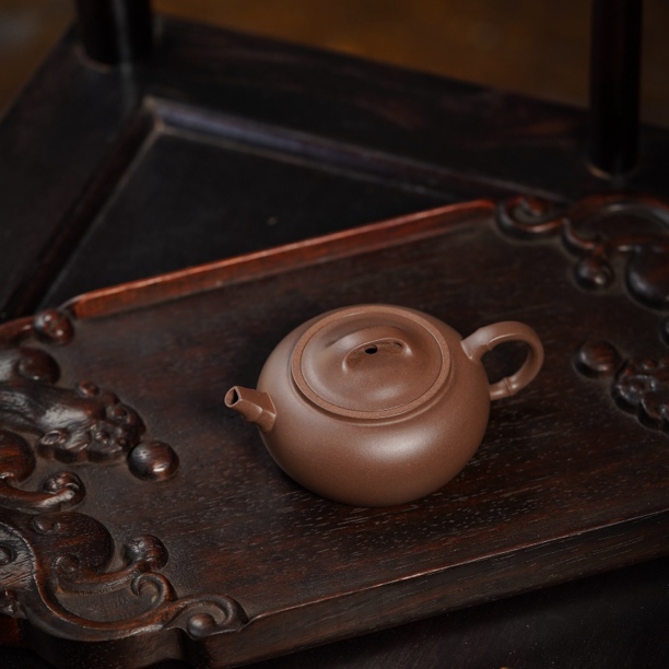 乐晟堂陈宇扁竹青灰泥130cc水平壶红泥紫砂壶全手工纯手工