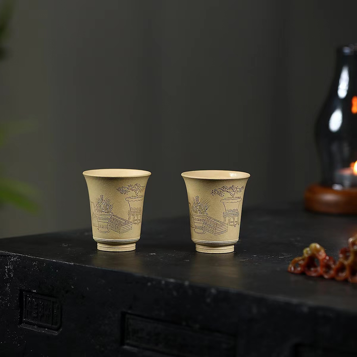 闻香对杯 本绿  100cc主人杯小茶杯陶瓷个人杯茶具全手工闻香杯