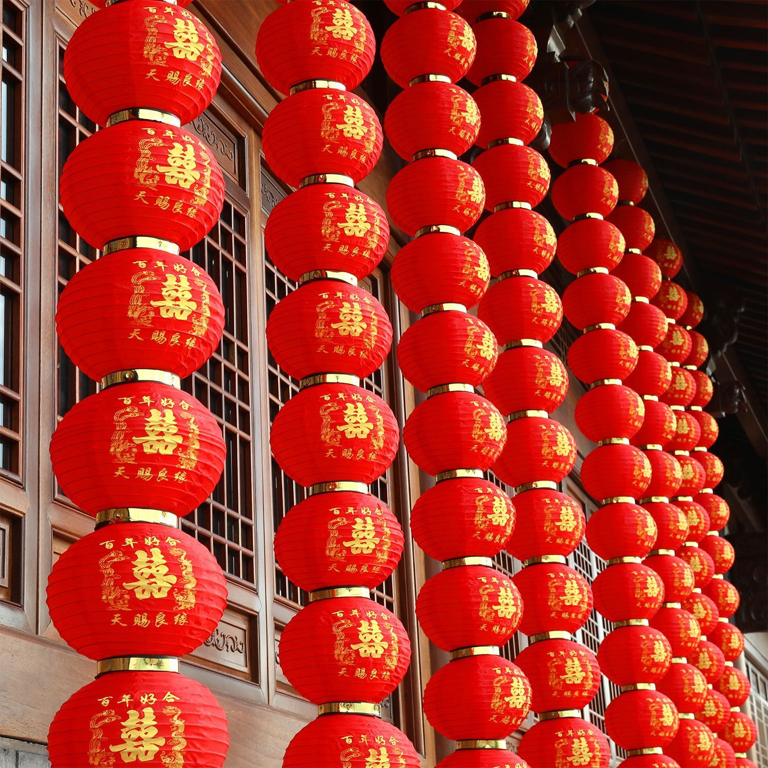 结婚龙凤灯笼婚庆灯笼大红喜字连串灯笼农村婚礼室外院子户外装饰