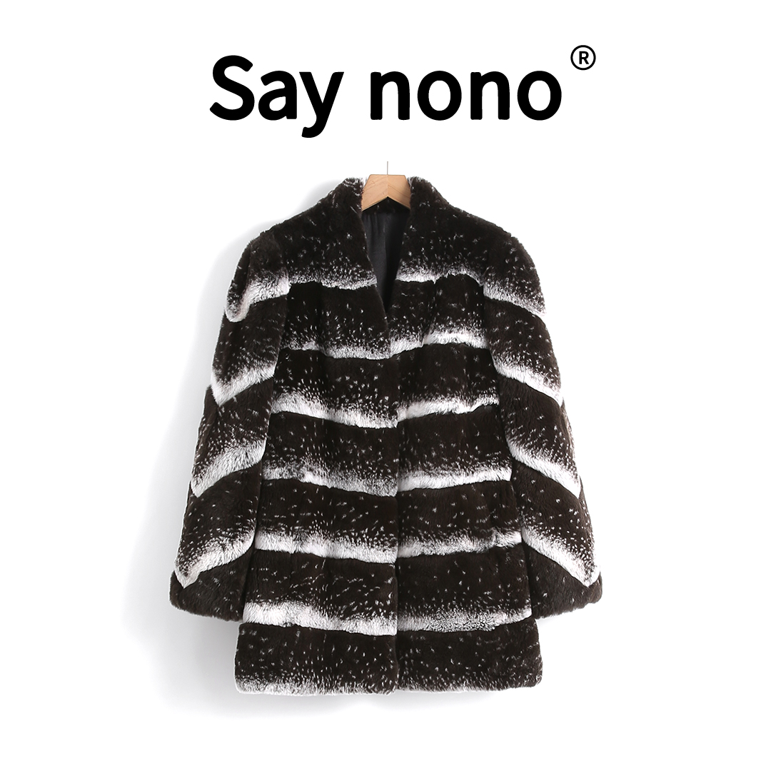 懒猫nono│Saynono 黑白序曲＿整皮进口獭兔毛皮草外套大衣 /XSM008