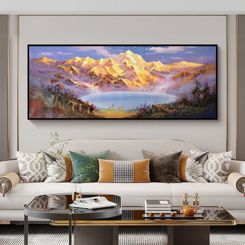 《聚宝盆挂画》客厅高级感山水画沙发背景墙高档轻奢镶钻晶瓷装饰画