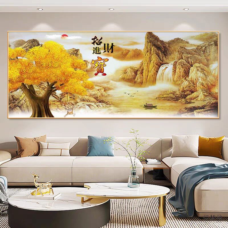 <招财进宝>客厅办公室沙发背景墙装饰画高档轻奢镶钻晶瓷装饰画