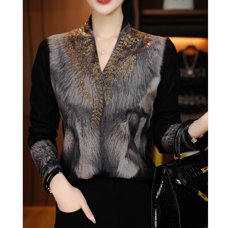 5499大码200斤上衣T恤冬季新款是双v领轻奢双面绒时尚百搭打底衫