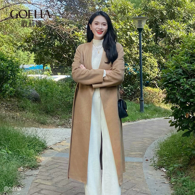 歌莉娅冬季全山羊绒翻领双面呢大衣1CCL6N480