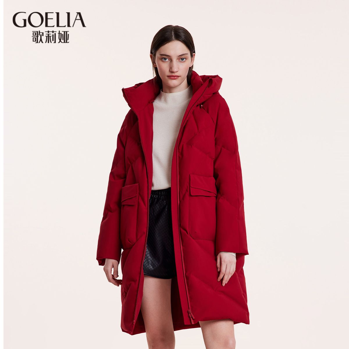歌莉娅冬季中长款连帽鹅绒服羽绒服保暖1BCC8C620