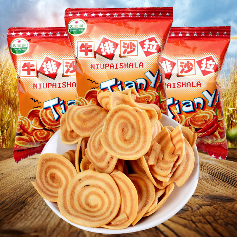 天宜园牛排沙拉猫耳朵 19g*60袋 童年怀旧零食办公室休闲膨化食品