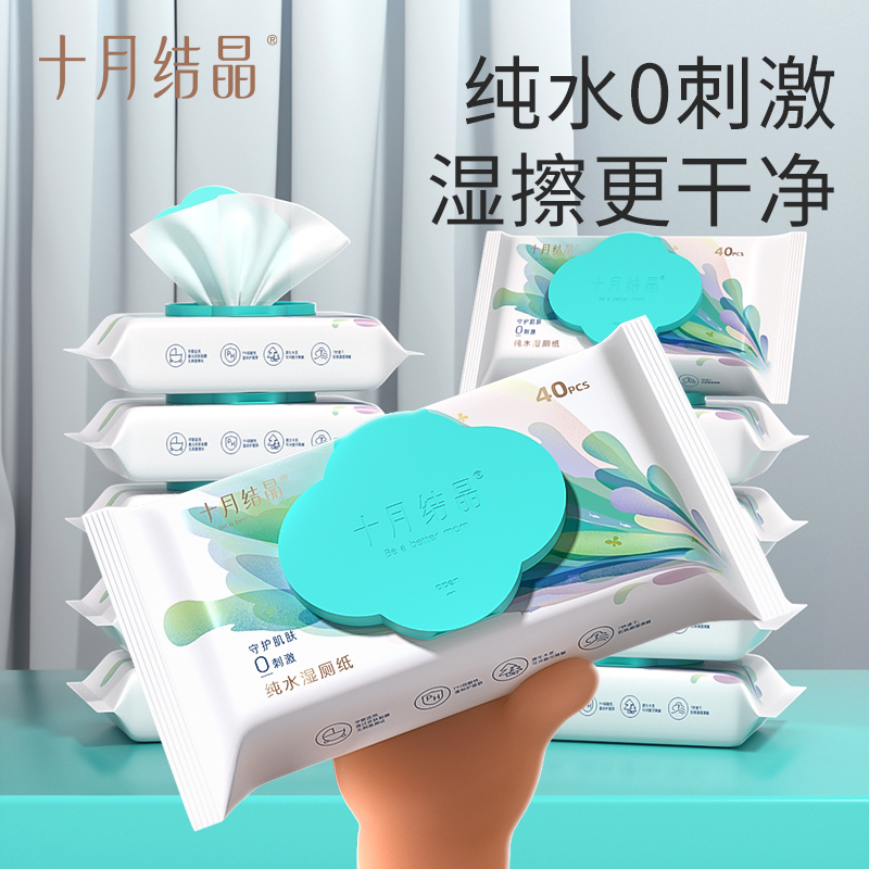 十月结晶 孕产妇湿厕纸宝宝擦屁屁股可降解湿纸巾10抽家庭组合装