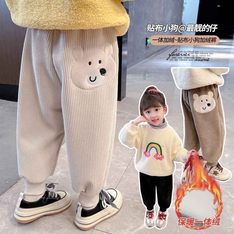 女童加绒加厚裤子秋冬装新一体绒裤子宝宝绒裤子儿童洋气外穿冬季