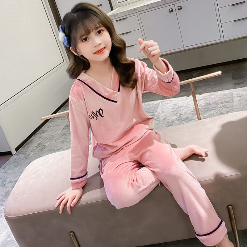 女童睡衣套装秋冬季儿童家居儿童款睡衣长袖休闲薄款中大洋气宝宝