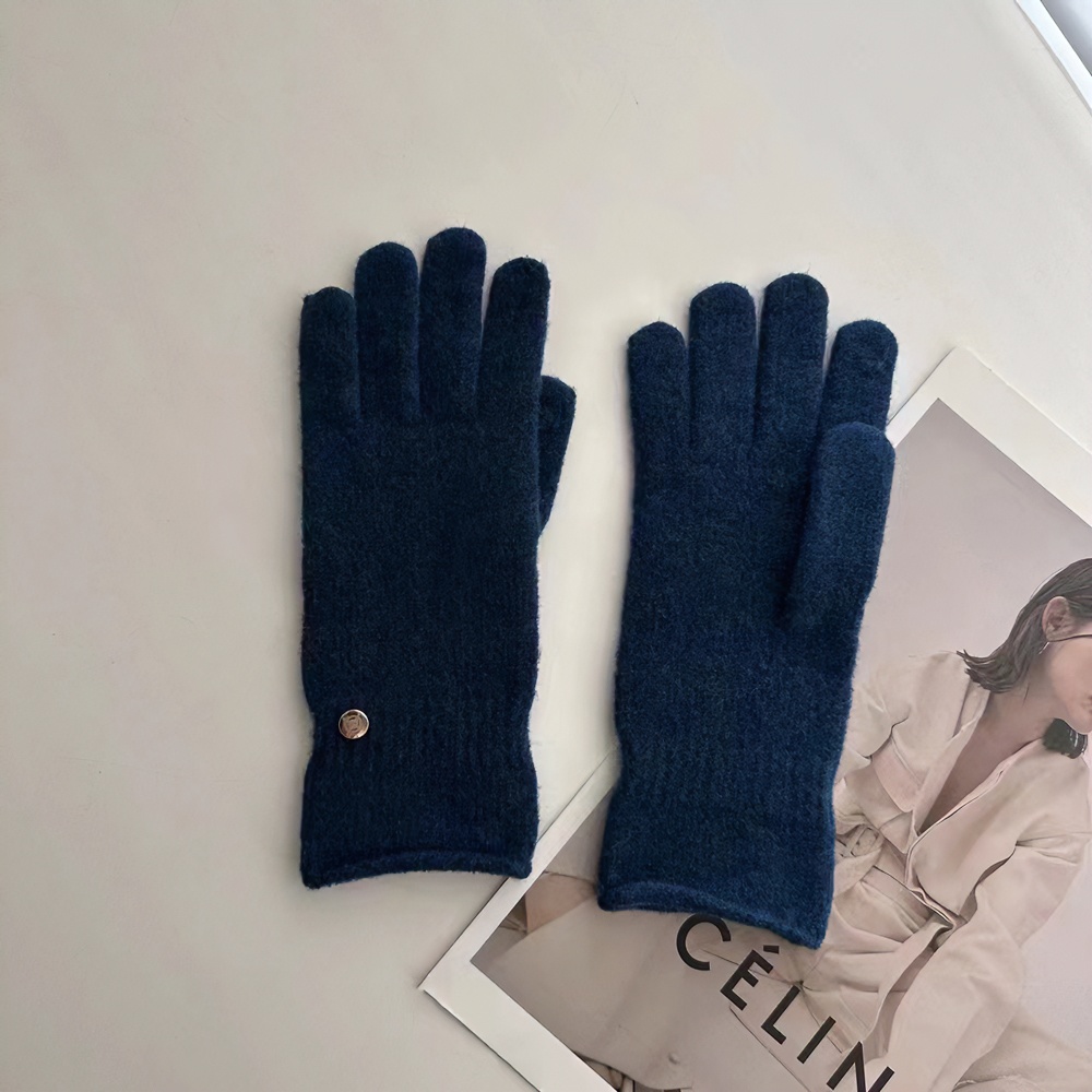 羊毛针织手套男女冬季保暖加厚简约纯色手套