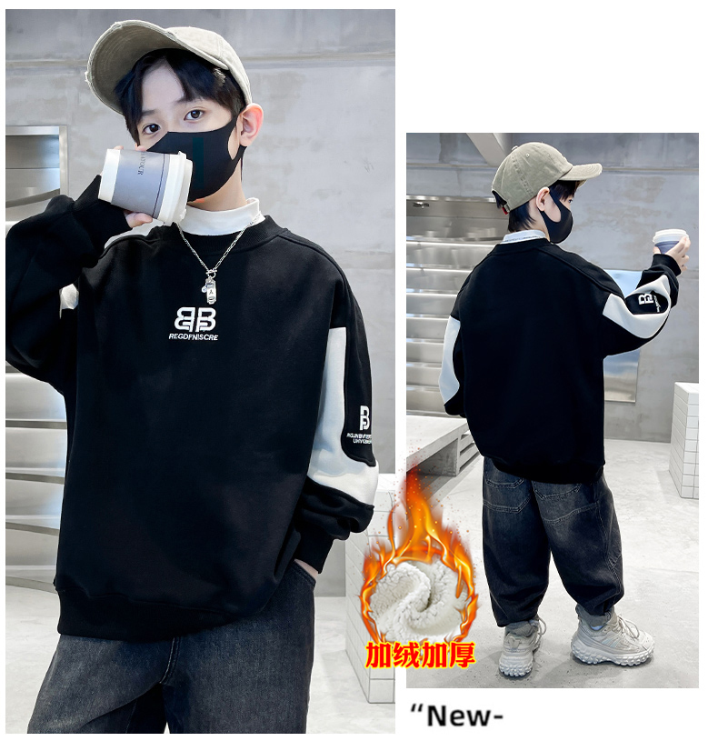 儿童拼色百搭风高领棉袄中大童棉服保暖加厚洋气休闲雪狐绒卫衣