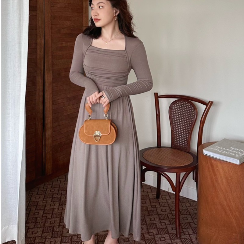 Something 叁熏 简约纯色方领连衣裙