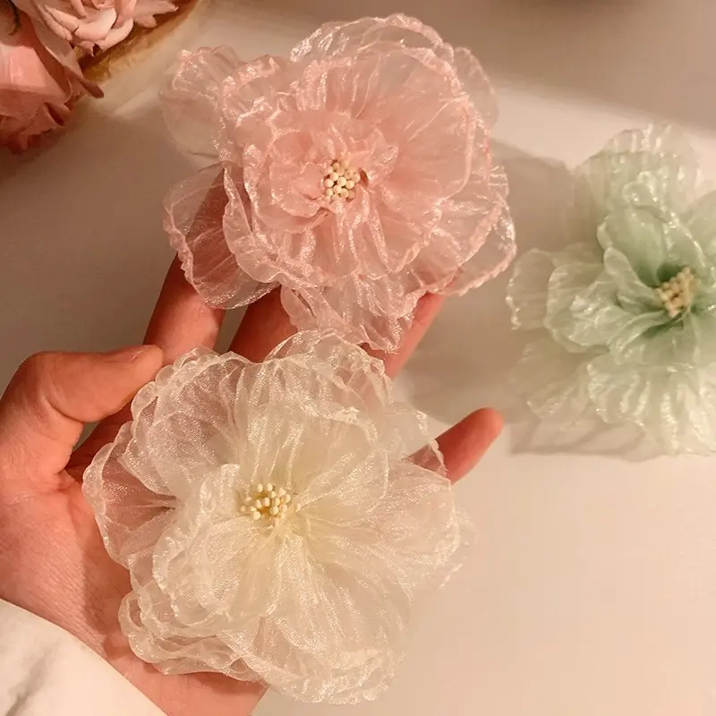 小清新~欧根纱花朵发夹边夹后脑勺发卡超仙度假风春夏头饰