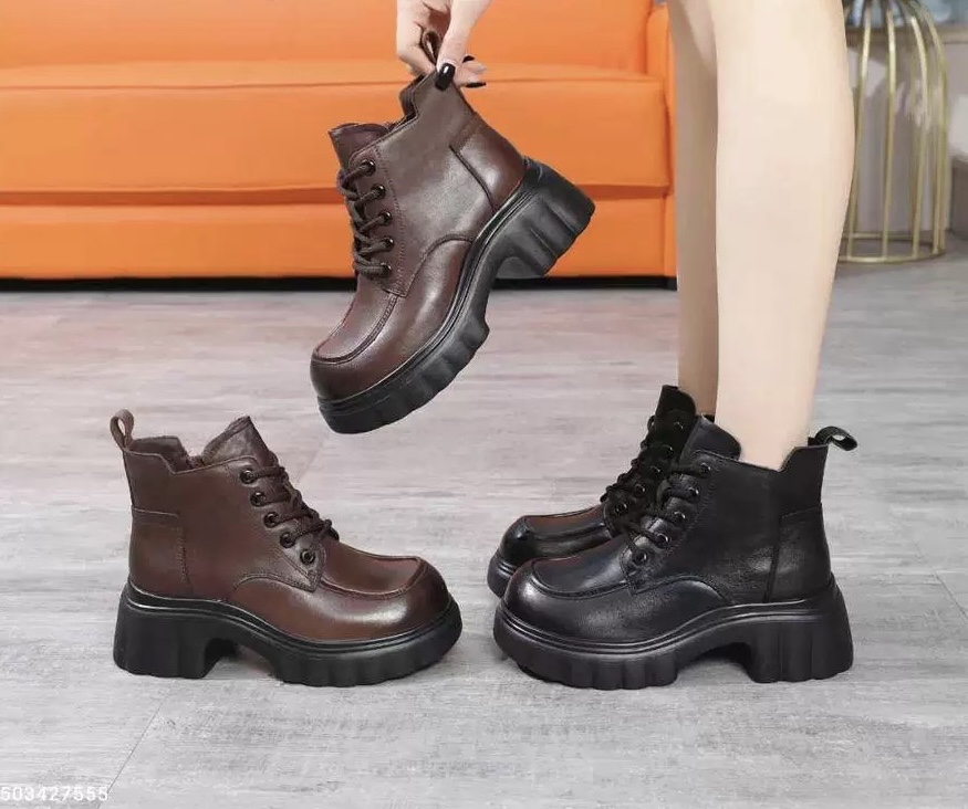 113广版新款高品质头层牛皮单里短靴头层猪皮脚垫