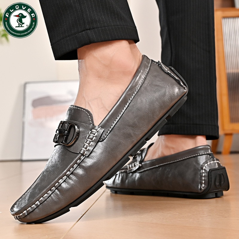 PLOVER韩版豆豆鞋男时尚高档鳄鱼纹一脚蹬乐福轻奢商务风爸爸软面
