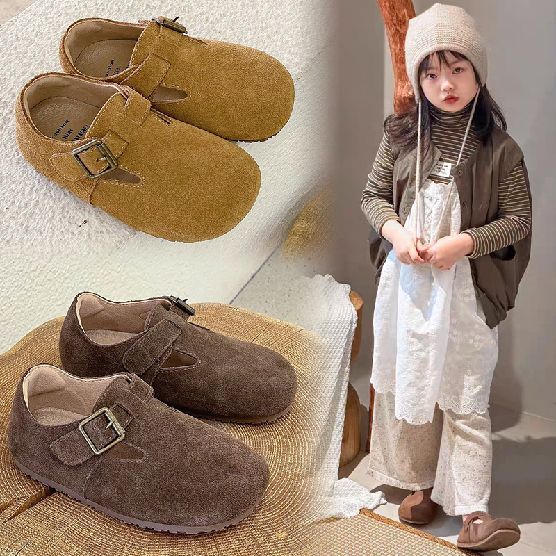 真皮童鞋2024秋冬新款韩版女童小皮鞋儿童磨砂牛皮勃肯鞋男童单鞋