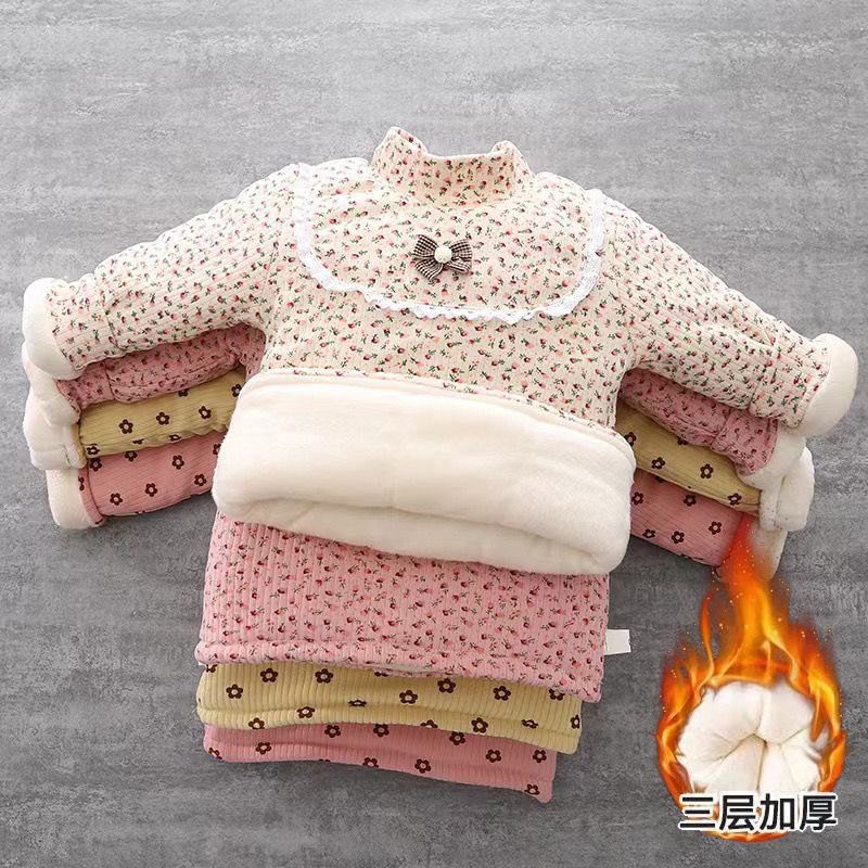 加厚女童打底衫儿童保暖衣高领线衣三层加棉百搭修身套头棉袄新款