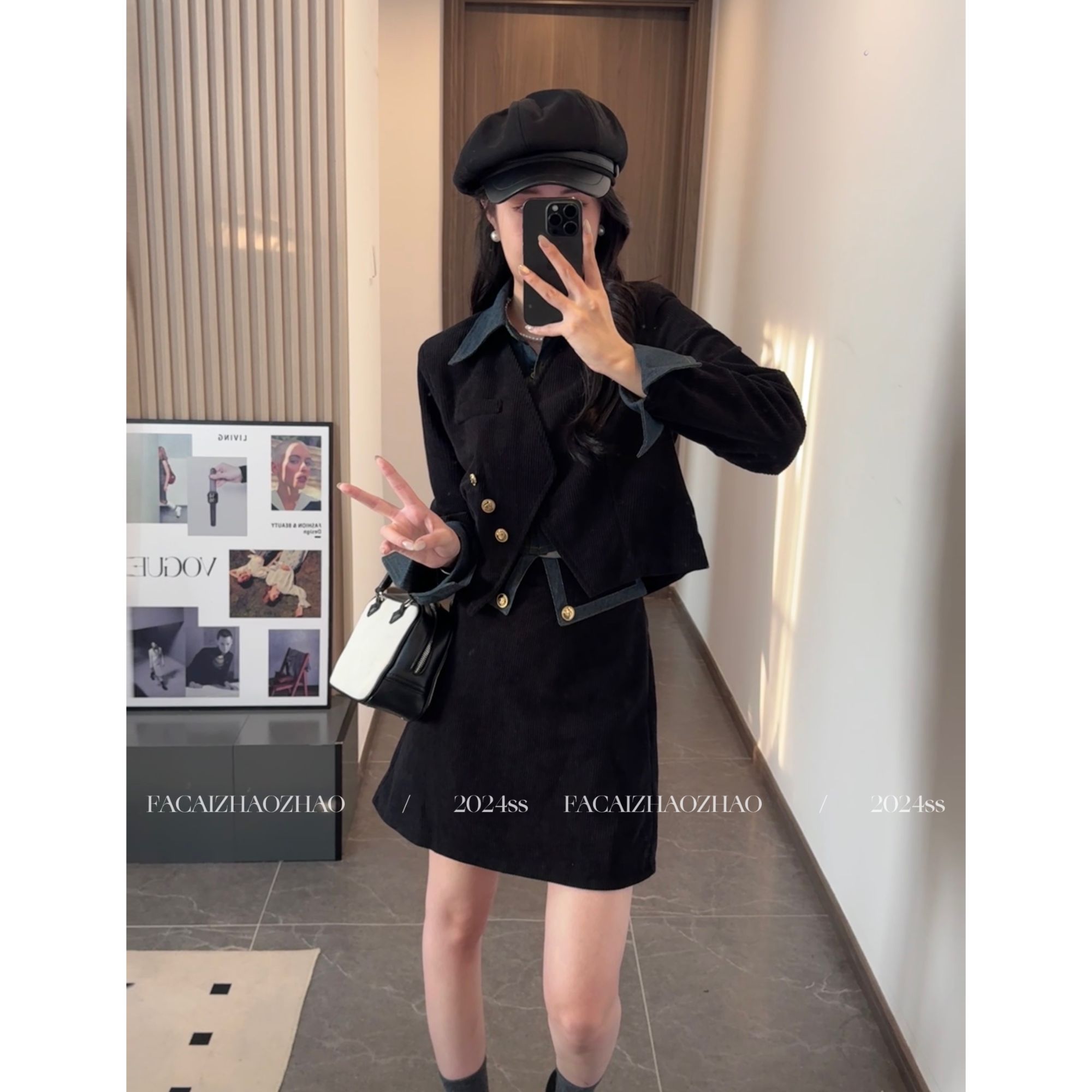 众和梦9333春秋新款赫本风显瘦两件套气质设计感半身裙套装