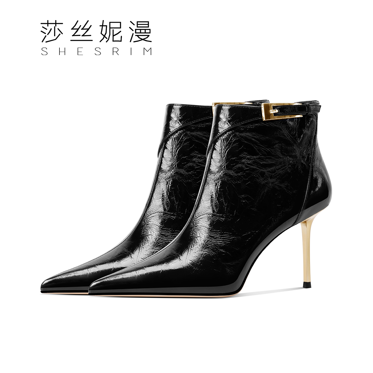 百搭真皮短靴女2024秋冬新款黑色气质高跟时装靴尖头细跟女士靴子