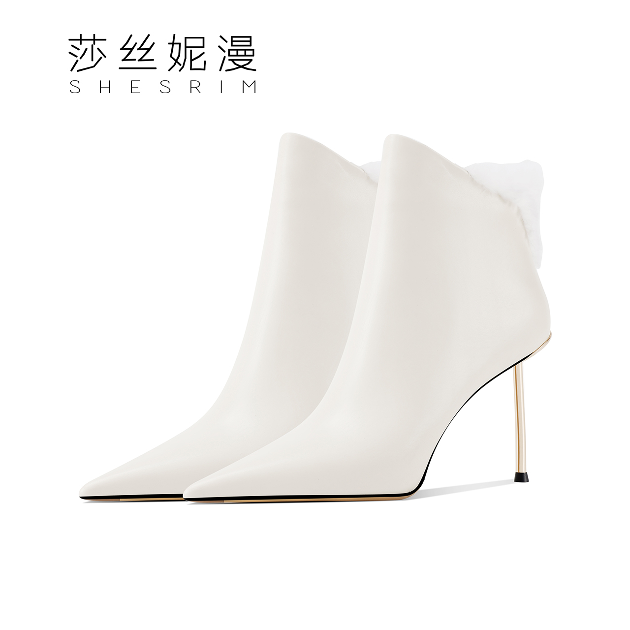 2023短靴新款绒里气质时装靴短筒细高跟真皮女尖头女款跟高8.5cm