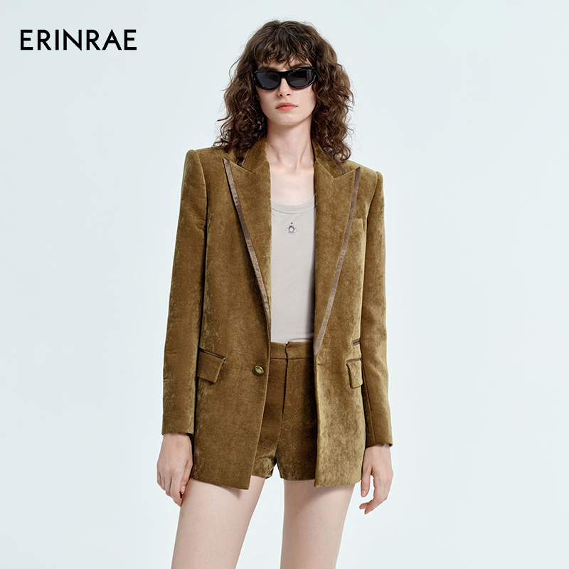 ERINRAE【何超莲同款】秋季复古琥珀茶棕修身时尚西装EG341082VI71