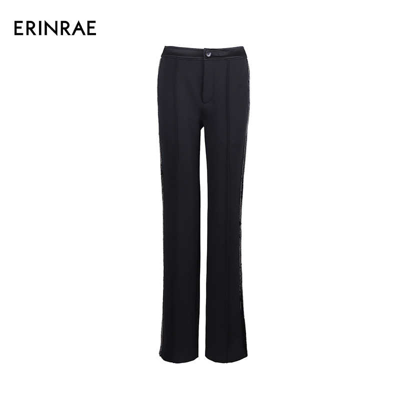 ERINRAE秋冬款黑色直筒裤侧面亮片设计感长裤休闲裤EF436091VI20