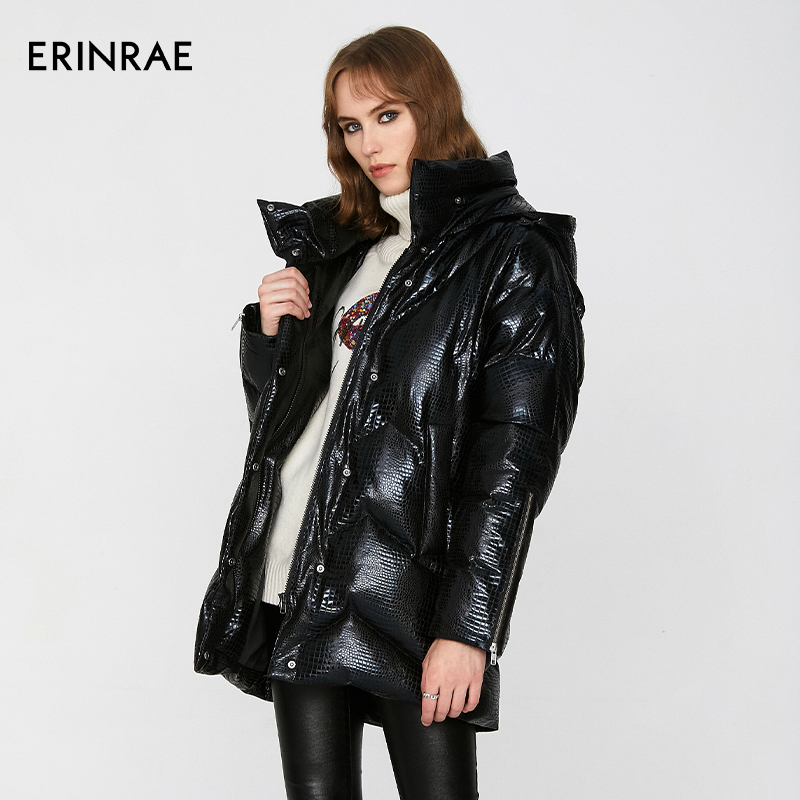 ERINRAE【保暖羽绒服】冬季黑底保暖防寒白鹅绒羽绒服 ED4Y2240PL02