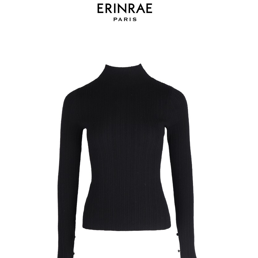 ERINRAE秋冬高领黑色时尚长袖针织衫羊毛针织上衣EF4M1136WO20