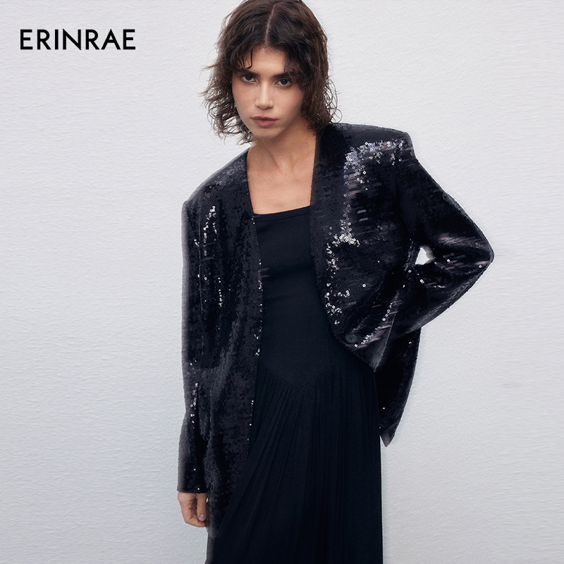 ERINRAE/艾琳睿黑色气质时尚轻奢亮片西装EG141044PL20