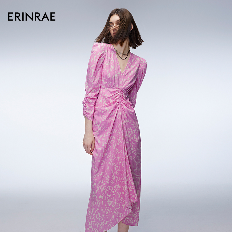 ERINRAE【落英缤纷】樱花粉褶皱连衣长裙EF384245SE04